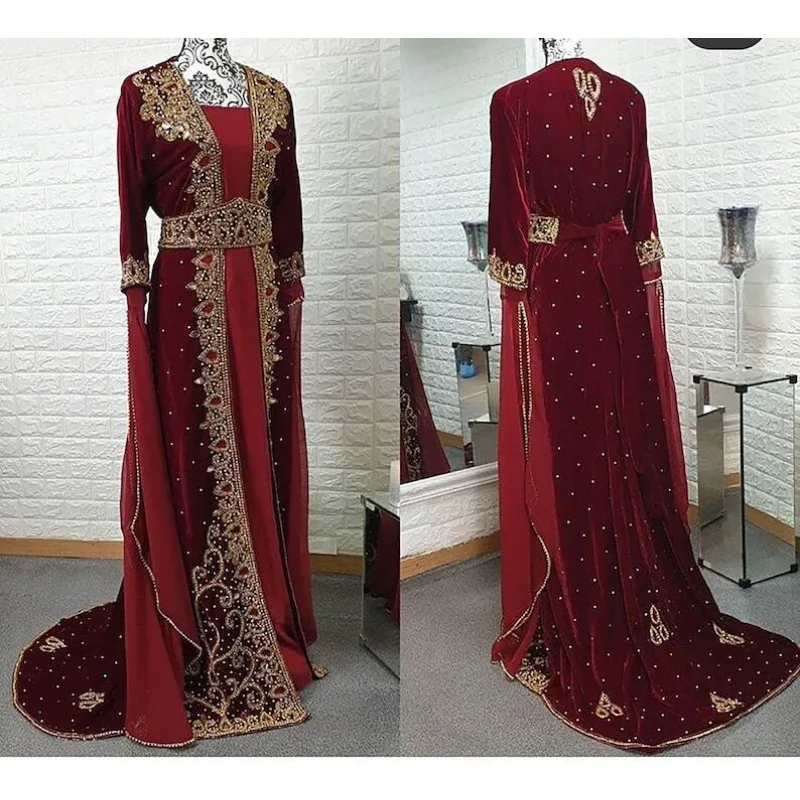 Luxury Velvet Fixed Crystal Moroccan Work Dubai Kaftano Bridesmaid Wedding