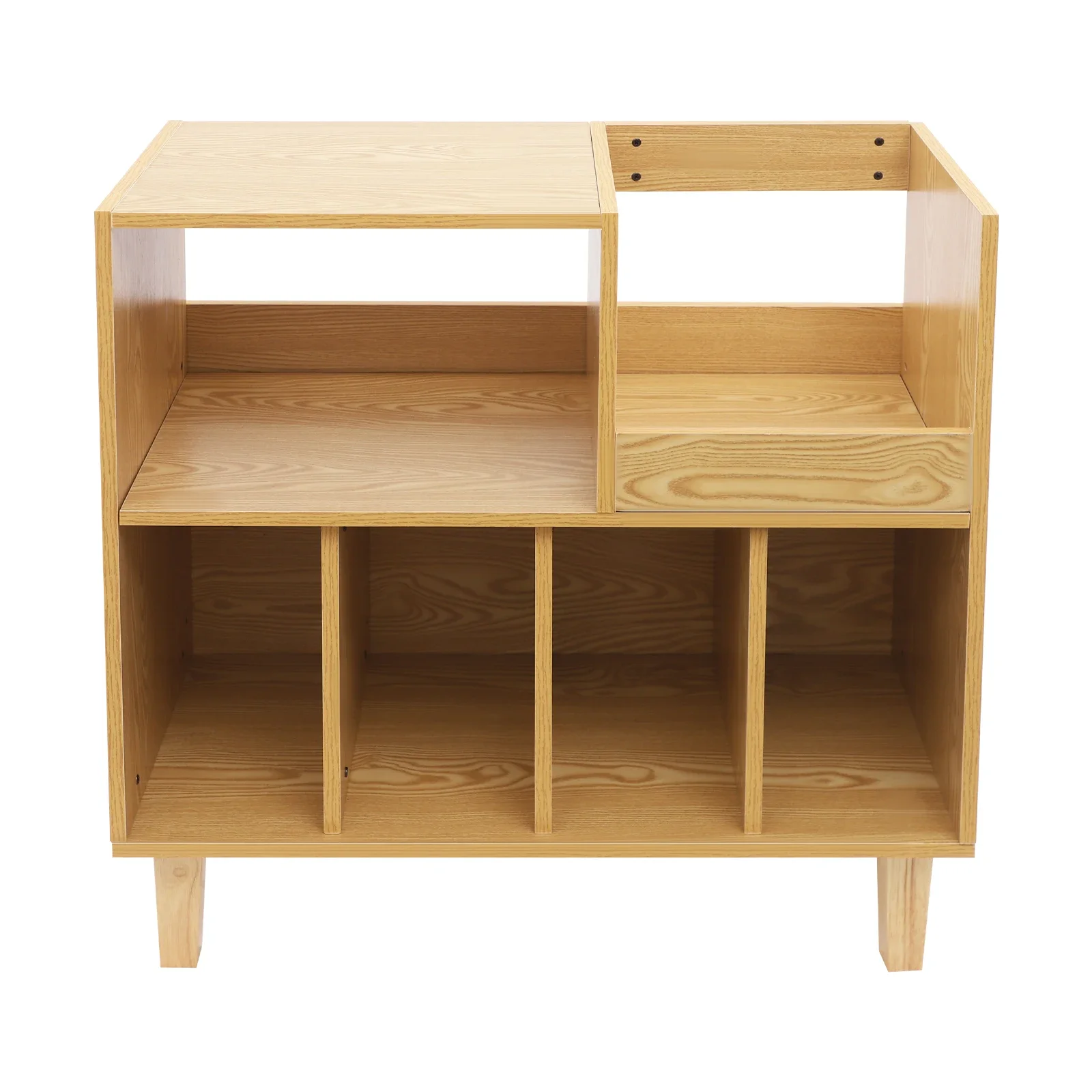 Plattenspielerständer, mehrschichtiges Holz mit 6 Fächern, 45 kg Tragkraft, erhöhter Sockel, 82,5x80x40 cm, für Vinyl-LP-CD-Wiedergabegeräte – Detail 1
