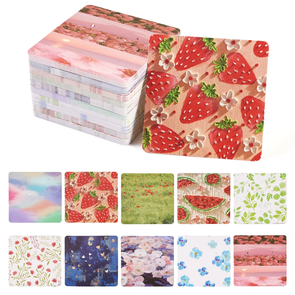 100pcs Paper Earring Display Cards Flower Fruit Print Jewelry Display Card for Earring Storage Packaging Small Business Material