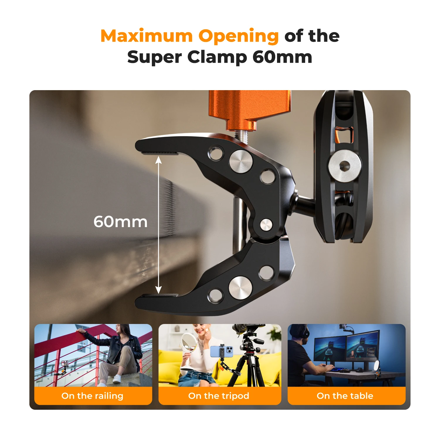 Morsetto Universale K&F MS-100 Per Tubi Da 8-40 Mm – Attacco Sfera 1/4-20, Per Action Cam E Smartphone – Alluminio E Antiscivolo