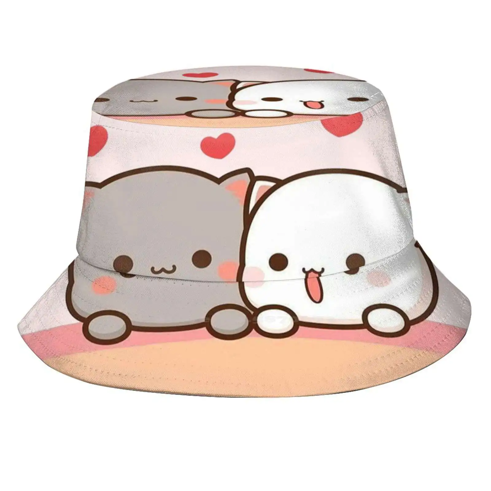 Peach And Goma Mochi Cat Pieghevole Panama Cappello A Secchiello Bears Milk Mocha Teddy Bears Cute Bears Mochi Mochi Cat Mochi Mochi