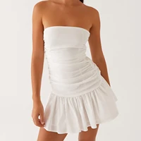 Women's Ruched Tube Top Dress Strapless Sleeveless Slim Fit Flare Dress Summer Clubbing Dress - Image 4