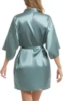 Womens Kimono Robes Dressing Gown Satin Bathrobe Nightdress Short Style Bridal Robe - Image 2
