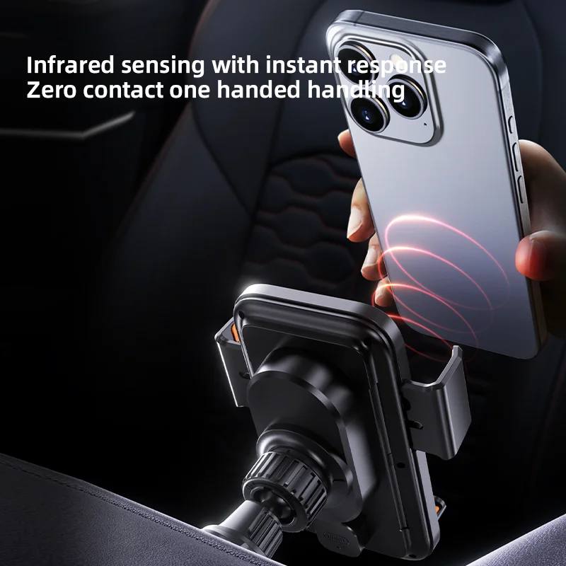 Caricatore per Auto con Supporto Telefono, Ricarica Wireless 15W e Cablata, Rilevamento Automatico, Rilascio e Rotazione con Un Tocco, Certificato Qi FCC ROHS - Image 2