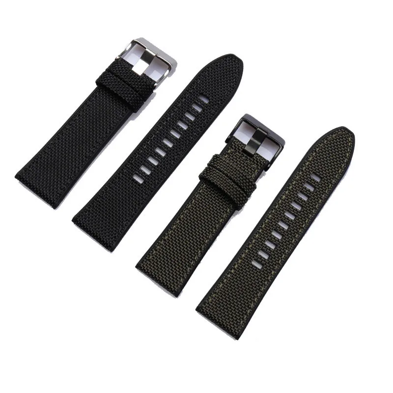 Black Green Canvas Nylon fabric leather watch band Bracelet Buckle Clasp For Panerai PAM985 strap tools free 24mm 26mm 28mm
