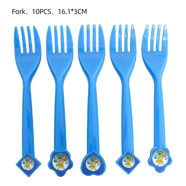 TAKARA TOMY Pikachu Pokemon Birthday Decoration Disposable Cutlery Cup Plate Napkin Tablecloth Bag Baby Shower Party Supplies Fork-10PCS