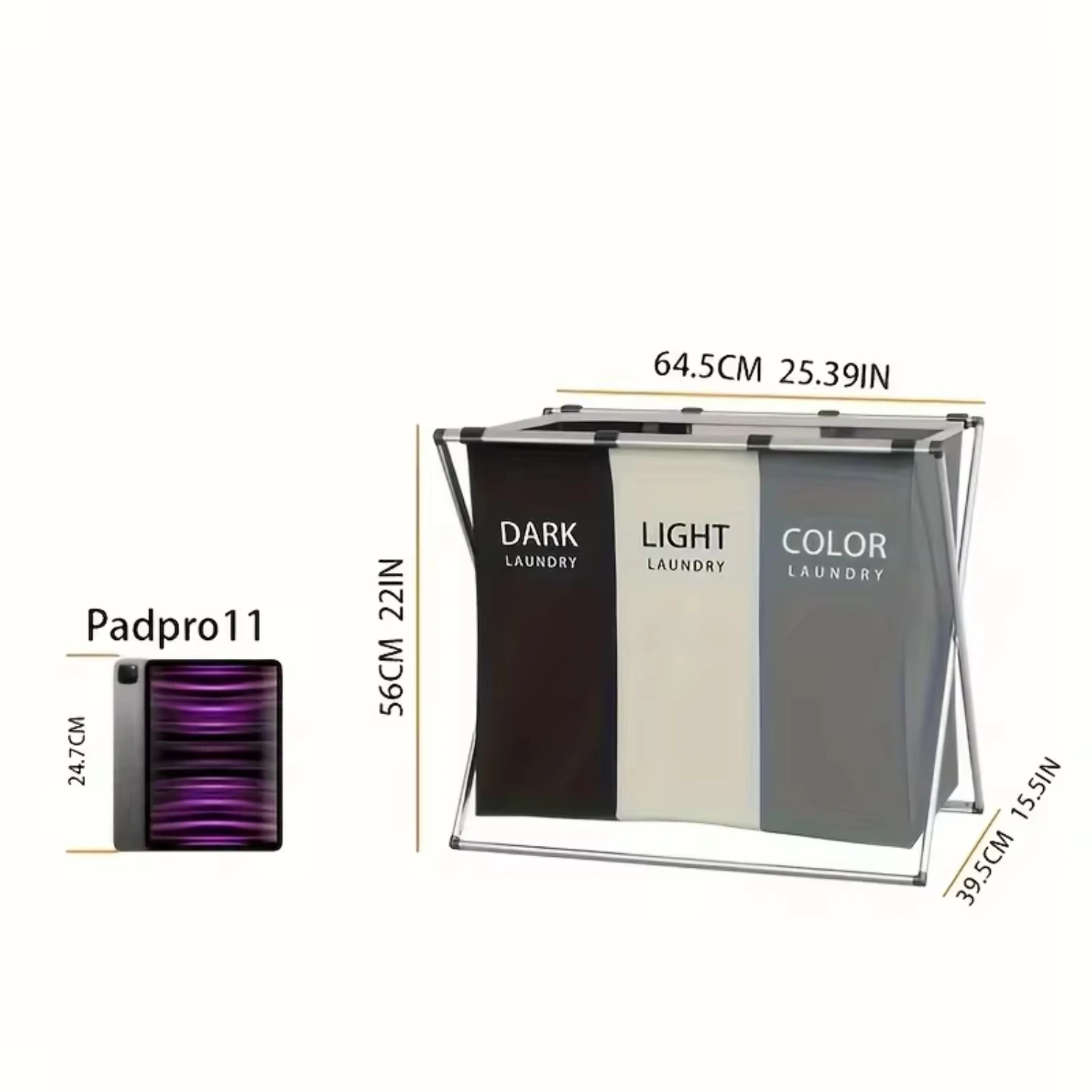 1pc 3 Section Laundry Basket Printed Dark Light Color Foldable Hamper/Sorter Waterproof Oxford Washing Clothes laundry basket portable hamper