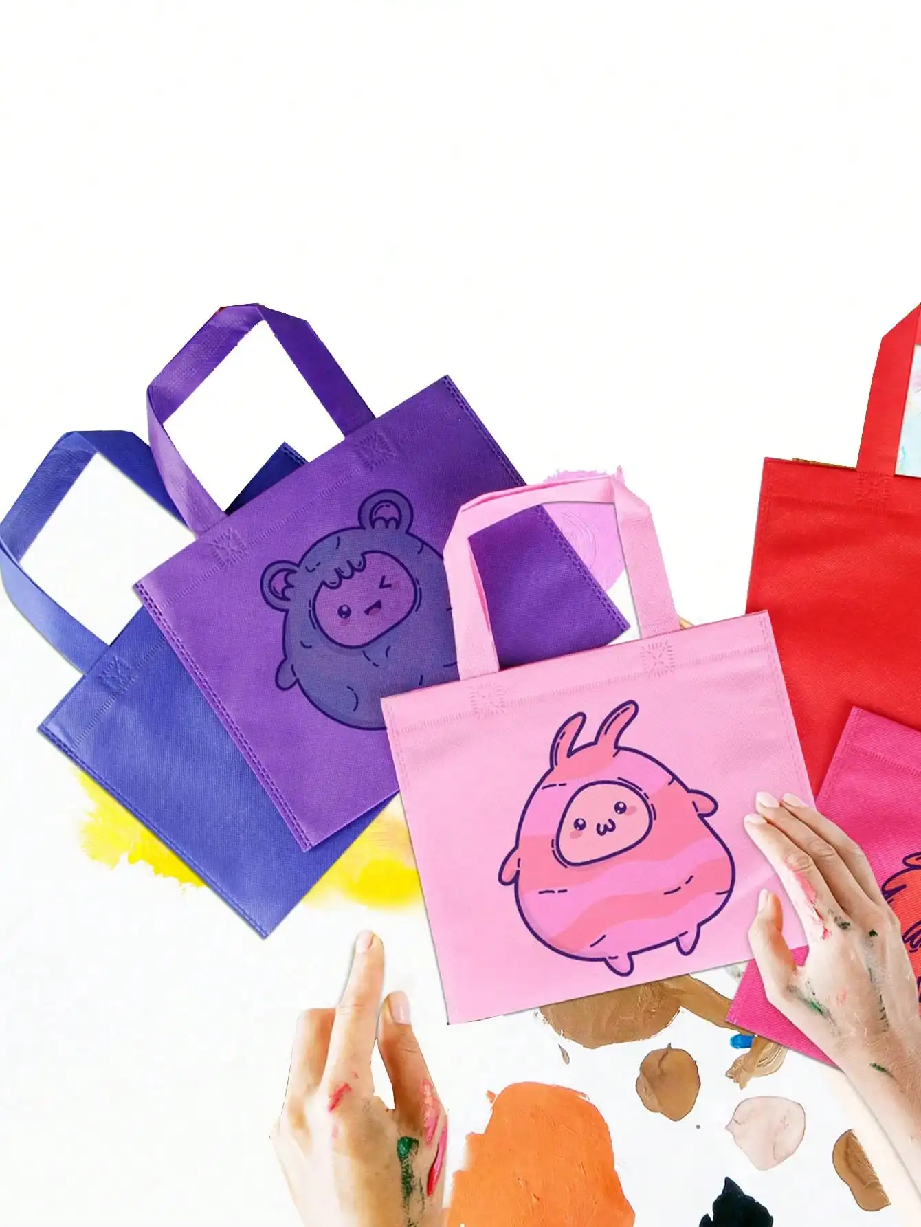 6pcs-Cross-Border Candy Bags Colorful Laminating Heat-Pressed Non-Woven Fabric Handbags Non-woven Fabric Gift Bags With Handle F 2
