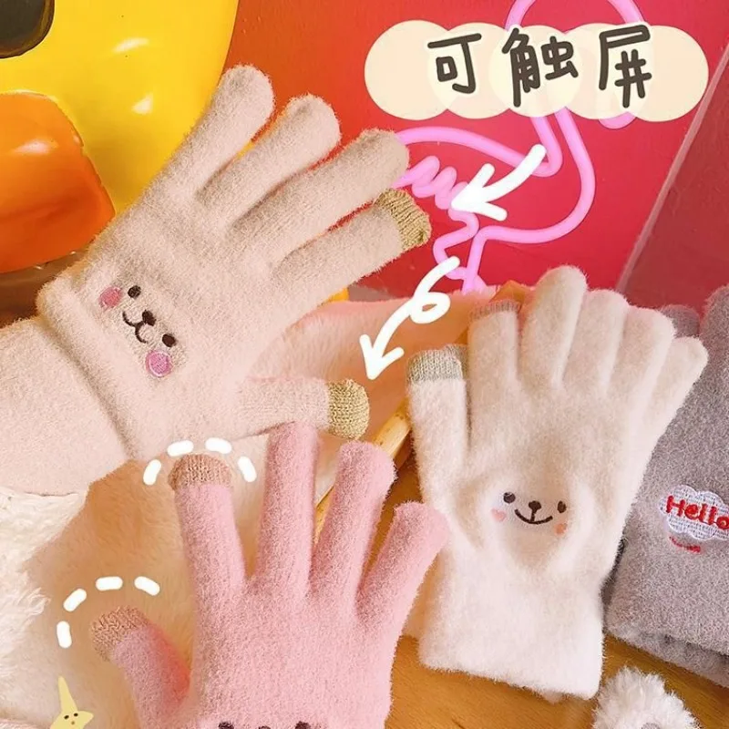 

Winter cycling warm plush gloves cute student heart full finger five-finger touch screen gloves