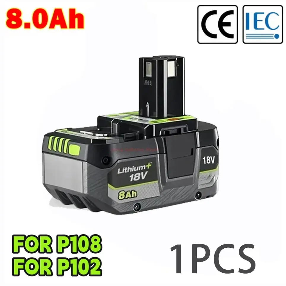 For Ryobi 18V 8.0AH lithium Battery 18V low self discharge, Suitable For all Tools 18V P104 P107 P108 RB18L50 RB18L20