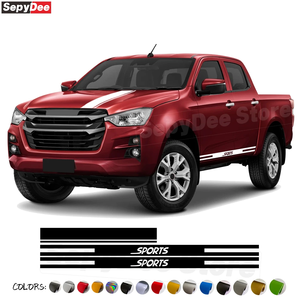 

Racing Sport Car Hood Bonnet Door Side Stripe Skirt Stickers for ISUZU D-Max Pickup Truck Body Decor Vinyl Decal Car Accessories