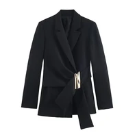 Women's Suit Pants Two-Piece Set Buckle Decoration Long Sleeve Blazer Coat + Straight-Leg Pants 2 Pieces Sets Chic Woman Outfits - Image 3
