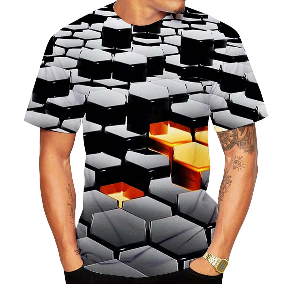 

Men Geometric 3D Three-dimensional Pattern Digital Printing Shirt Casual Fashion Short Sleeve T-shirt