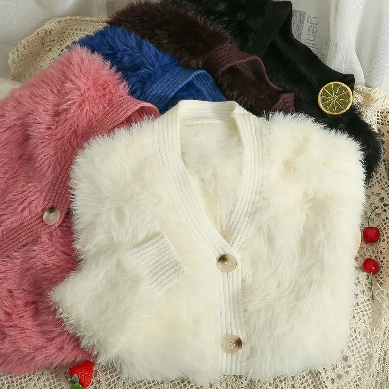 

Новинка 2024, женская трикотажная рубашка с тремя пуговицами, свободная осенняя одежда, свитер, пальто