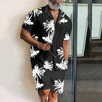 Coconut Tree 2PCS Shirts Suits Men 3D print Fashion Shirts+Shorts Two Piece Sets Hawaii Beach lapel Shirt Set Unisex Clothing 2