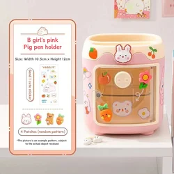 Cartoon Creative Pen Holder - Cute Multi - Grid Pencil Case for Students and Office Stationery (Pink)
