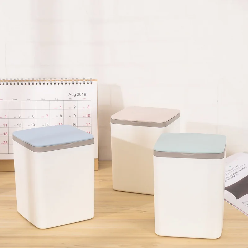 

Square Mini Small Waste Bin Desktop Garbage Basket Home Table Plastic Office Supplies Trash Can Dustbin Sundries Barrel Box New