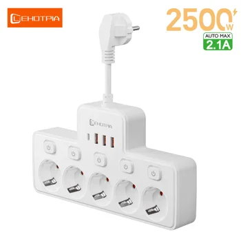 EU AC Plug Independent Switch Wall Mounted Power Strip European Standard Plug Socket Network Filter With USB C Charging Adapter