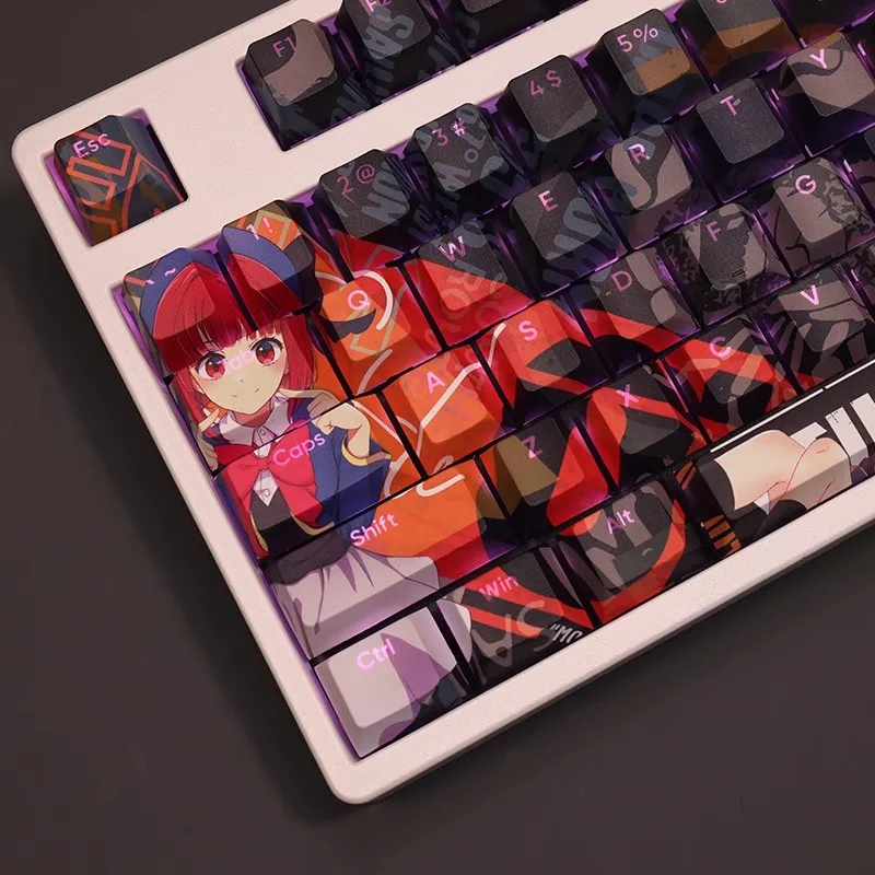 Anime Gaming Keycaps Grupo 108 Chaves Conjunto Oshi no ko Arima Kana Pbt Tintura Subbed Backlit Ansi 61 87 104 108 - Imagem 3