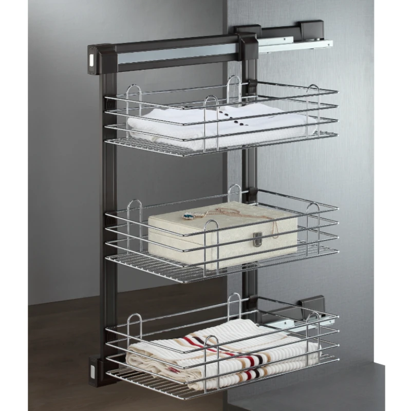

Morden high-end wardrobe accessories side full pull out multifunctional 3-layer wire basket with soft close for cabinet