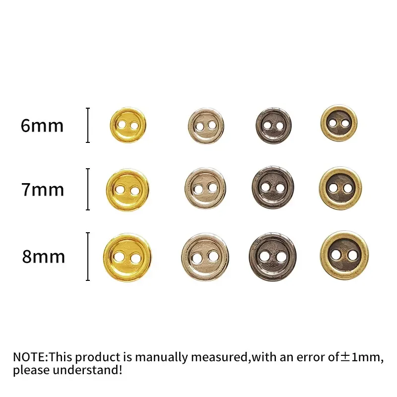 YOMDID 100pcs/Lot Round Metal Buttons 6/7/8mm Buckle For DIY Clothes Doll Sewing Decoration 2 Holes Button Handcraft Accessories 6
