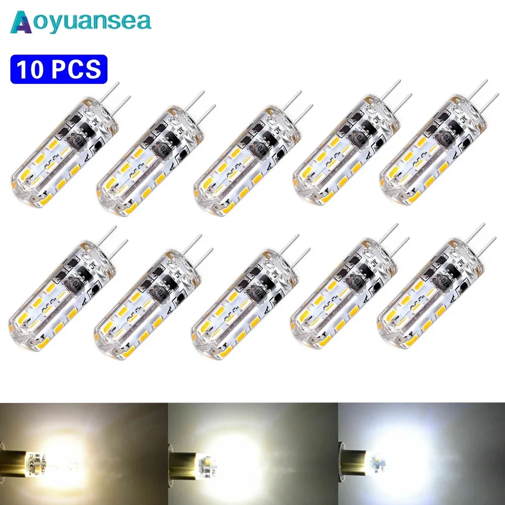 미니 G4 LED 전구, 절약 실리콘 램프, 360 빔 각도, 할로겐 조명, 스포트라이트 샹들리에 교체, 2W, 24led, 12V, AC220V, 3014SMD, 10 개