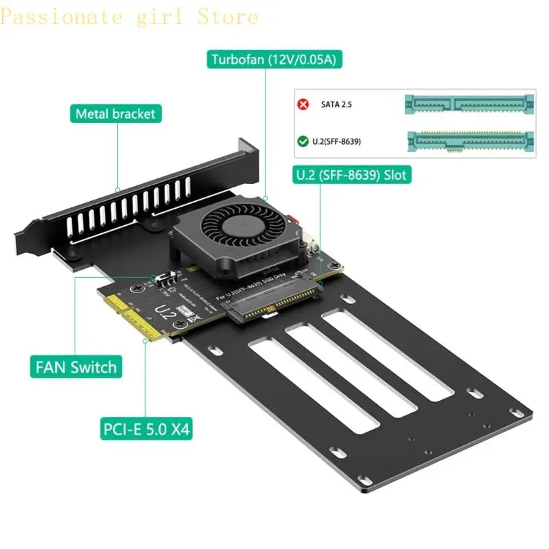 87HA 신뢰할 수 있는 PCIe 5.0X4 U.2 SFF 8639 어댑터(과전류 보호 및 금속 프레임 포함)