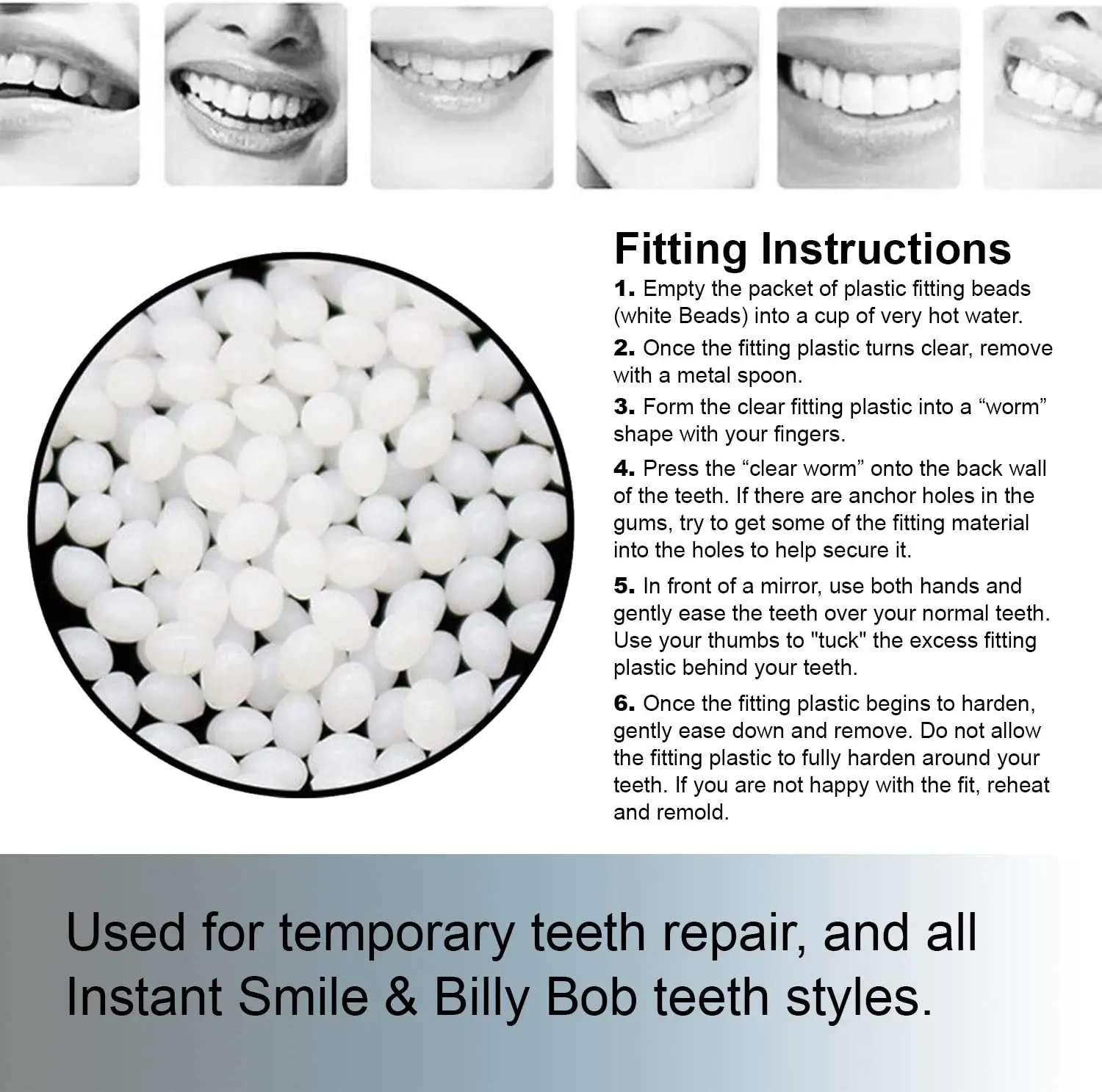 1Bottle Thermal Fitting Beads Teeth Veneers Moldable Temporary Tooth Repair  Kit for Fix the Missing Tooth Teaching - AliExpress