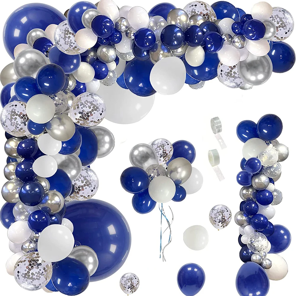 146PcsNavyBlueWhiteBalloonGarlandKitRoyalBlueSilverConfetti