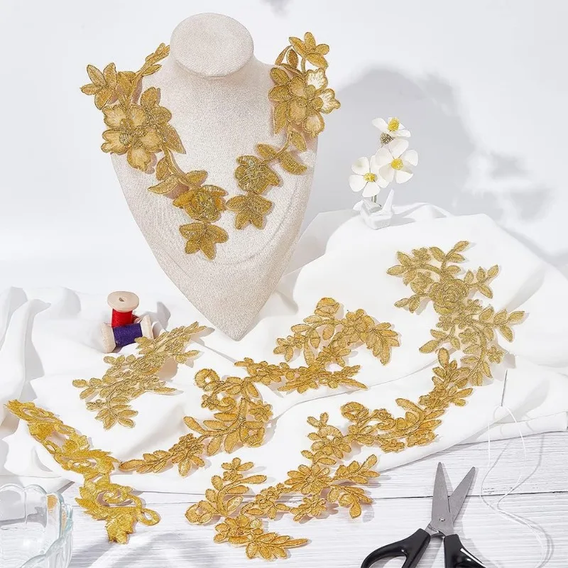 12 Toppe In Pizzo Ricamato Dorato - Appliques Termoadesive Per Decorare Abiti E Zaini - Foto 9