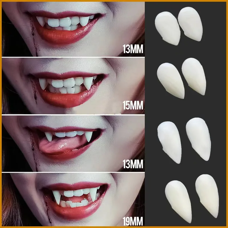 

2PCS Vampire Teeth Zombie Ghost Devil Dentures Fangs Canine Fake Tooth With Case Halloween Cosplay Prop Toy High Quality Safety
