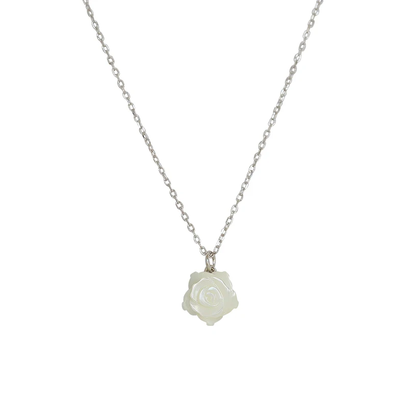 

Natural Shell Carved Hand made Roses s925 Sterling Silver Necklace Little Friends Gift Simple Versatile Fashion Jewelry
