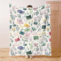 Cozy Watercolor Book & Wildflower Print Blanket - Soft, Warm Flannel Throw for Naps, Camping, Travel, and Home Decor - Perfect G 5