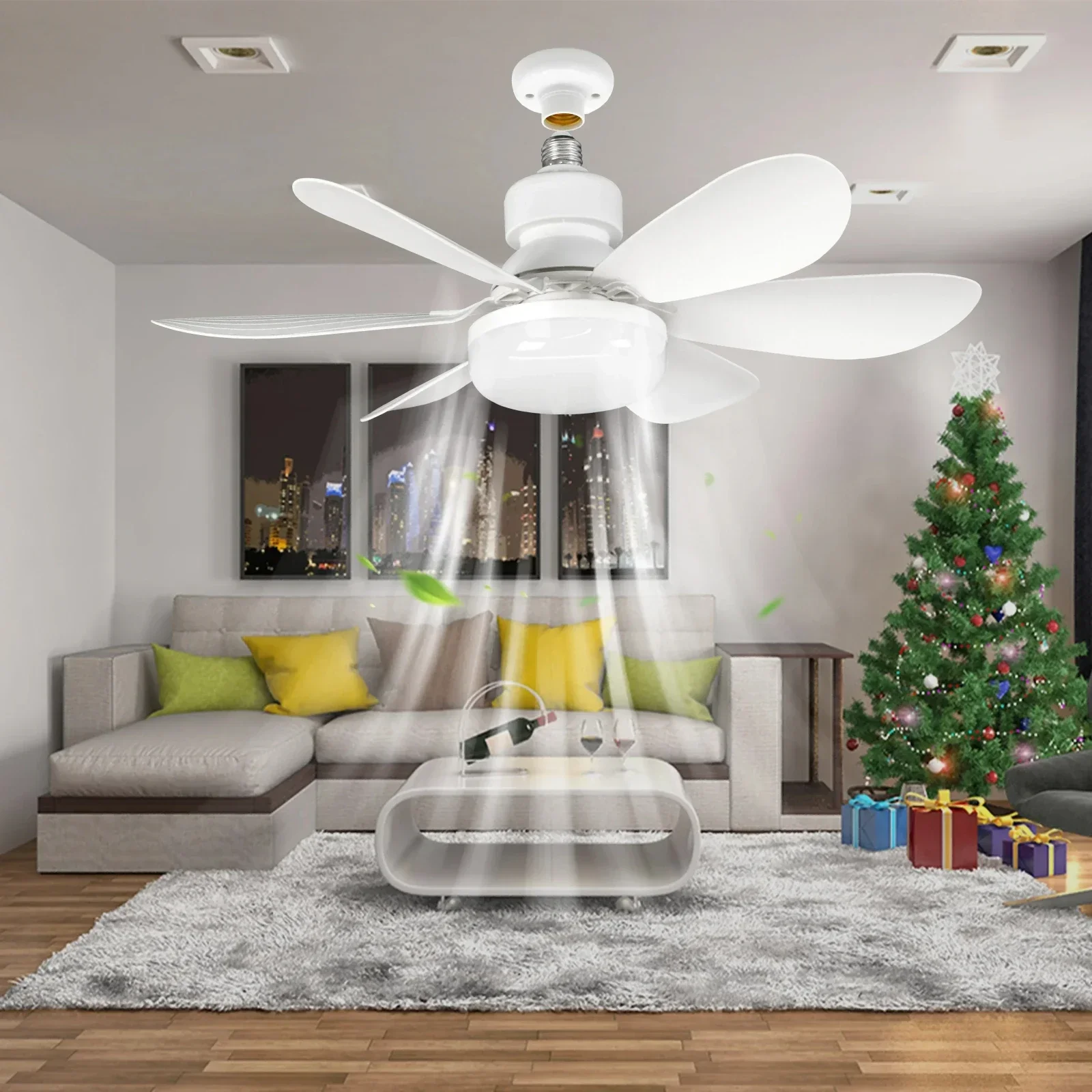 LED ceiling fan light E27 with remote control dimming 3-speed adjustable wind speed suitable for living room study home use