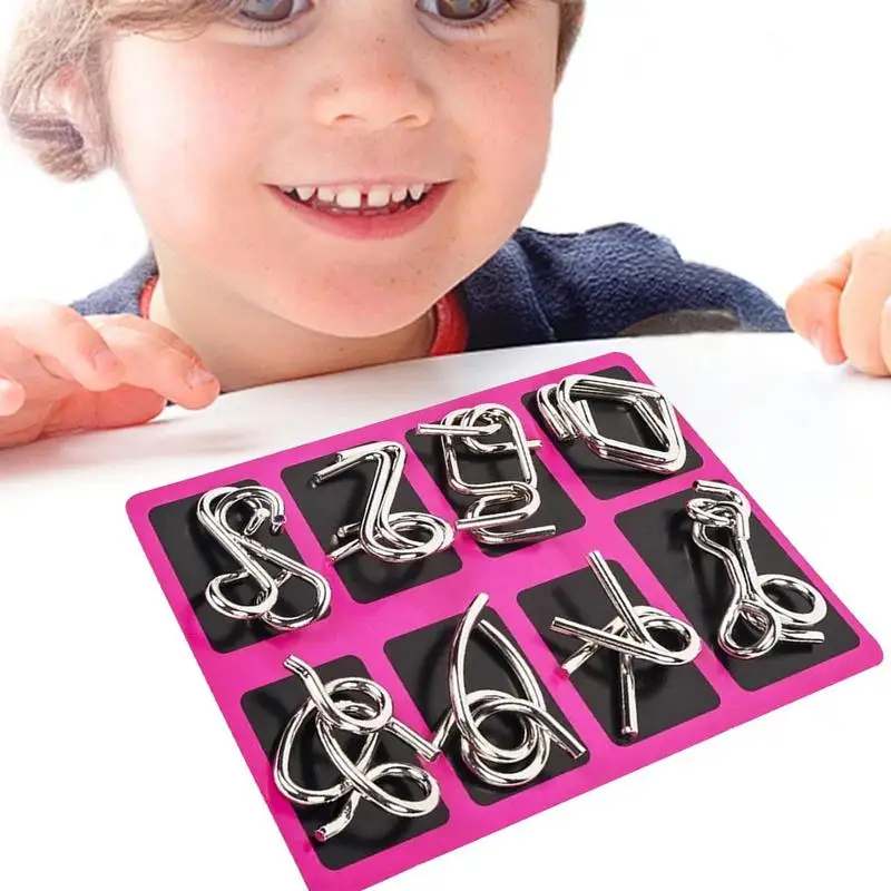 

Wire Puzzle Set 8-Piece Portable Smooth Brain Teaser Puzzle Reusable Mind Game 3D IQ Jigsaw Flexible Magic Trick Toy