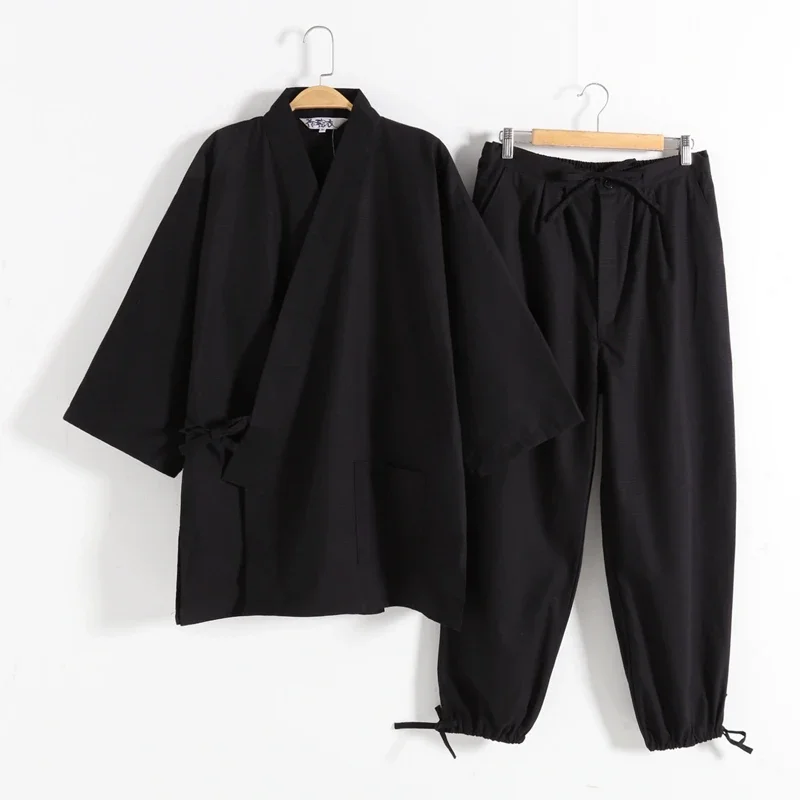

Kimono Pajamas Japanese 100%Cotton 2PCS Set Yukata Samurai Men Ninjya Monk Wear Chef Gardening Workwear Japan Style Jinbei