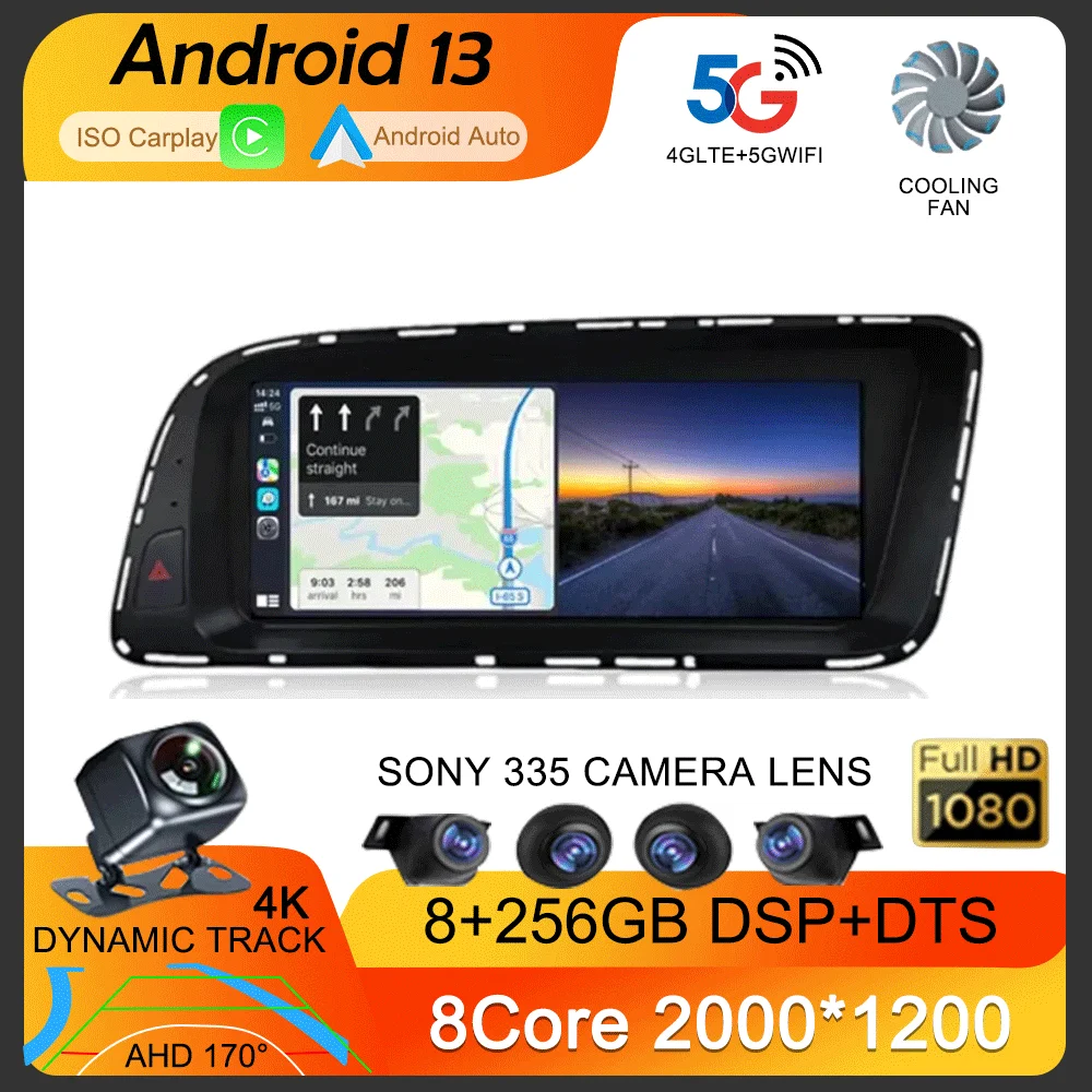 

8.8" Android 13 Carplay Auto For Audi Q5 2009 -2017 RHD GPS Navi Car Radio Multimedia Player Stereo Head Unit WIFI+4G 360 Camera