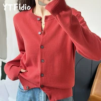 YTFidio 100% coton femmes col rond solide Cardigan de luxe vêtements de créateur femme pull femme hauts 386 2