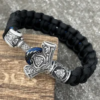 Thor Hammer Mjolnir Runes Teiwaz Algiz Amulet Jewelry Norse Viking Accessories Paracord Rope Bracelets For Men Women Bangles 1