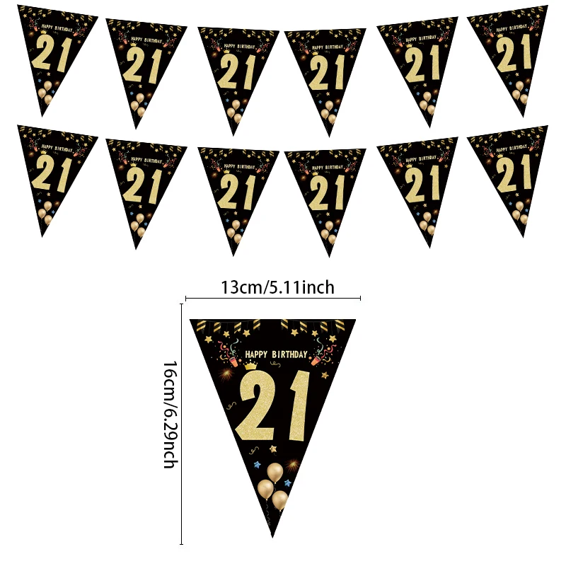 Description Picture 4 of itemBlack Gold 18 21 30 40 50 60 Year Happy Birthday Paper Banner Birthday Party Decorations Adult Anniversary Flags Backdrop Decor