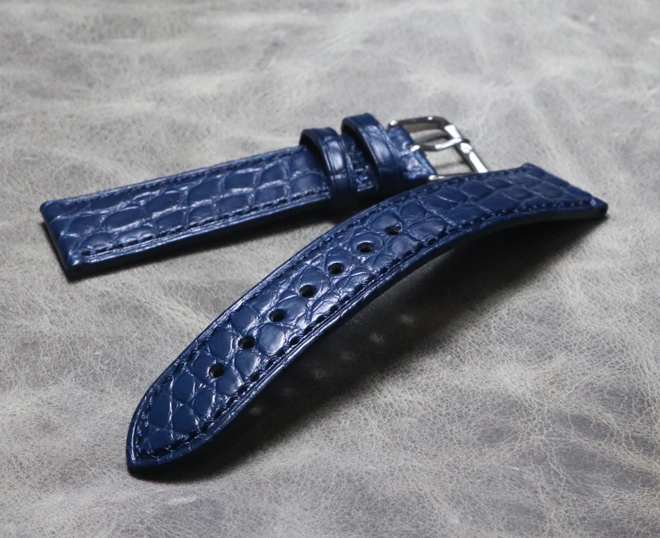 

New 18mm 20mm Dark Blue Soft Strap Crocodile Leather Replacement Watchbands Alligator Grain Genuine Product Watch Band Bracelet