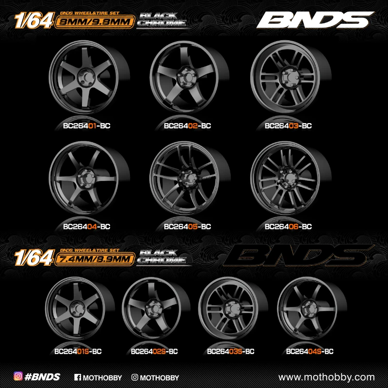 Bnds 1/64 Ruote In Abs Pneumatici In Gomma Con Cerchi Cromati Neri Parti Modificate Jdm Vip Style Per Modellini Di Autoveicoli Set Da 4 Pezzi