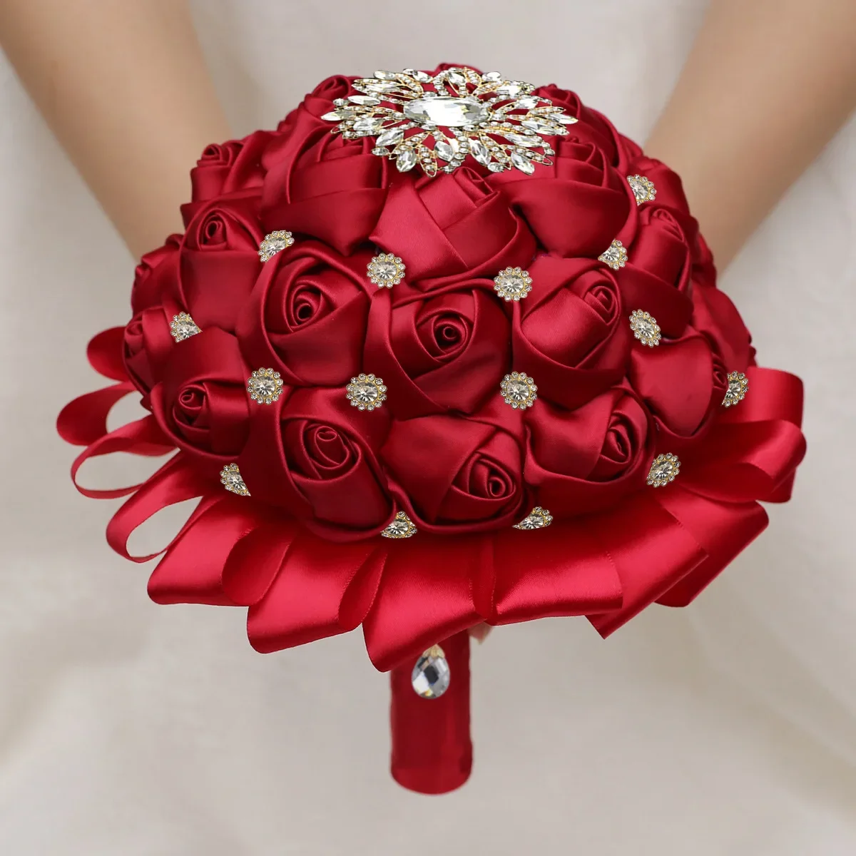 Golden Rhinestone Bridal Bouquet Handheld Flowers Wedding Celebration Supplies Crystals Decorated Bride Handheld W920A
