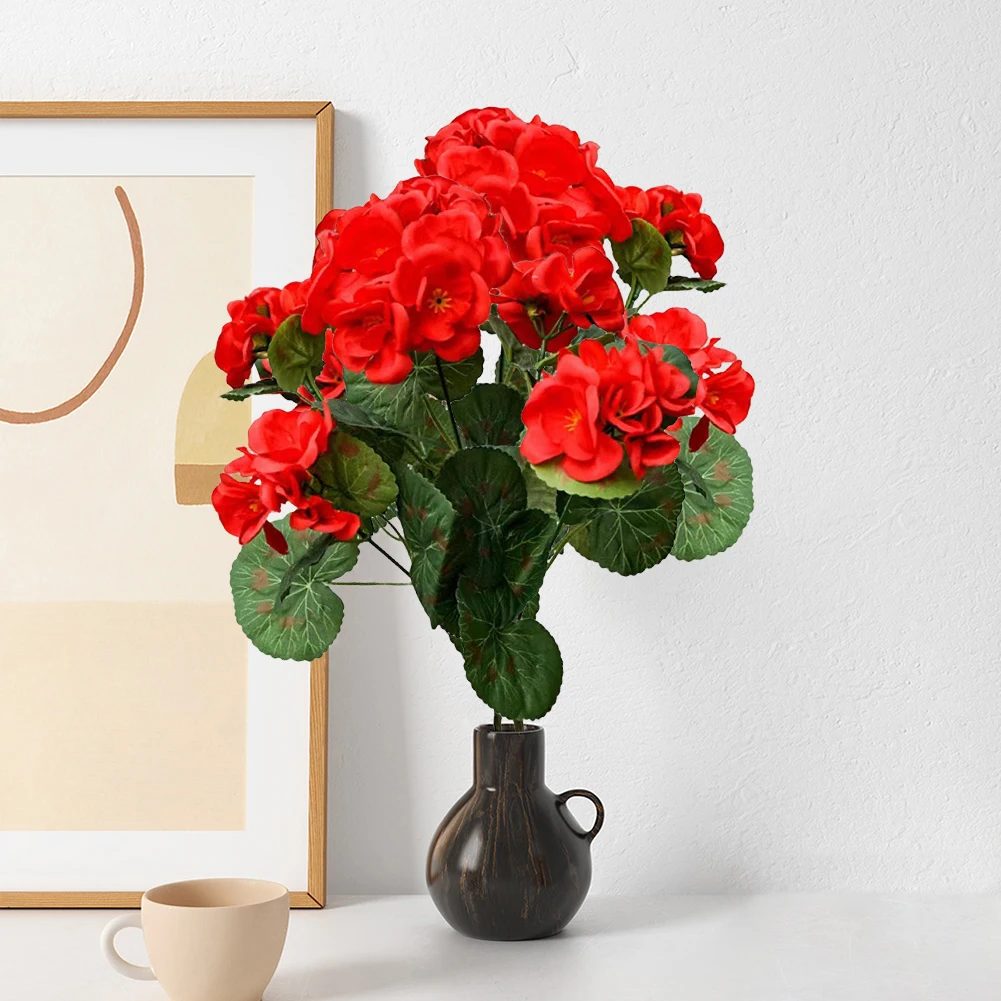 2 Pcs 12.6inch Artificial Geraniums Flowers No Upkeep Required Nonwoven Porch Home Decor for Garden Patio Vase Table Centerpiece