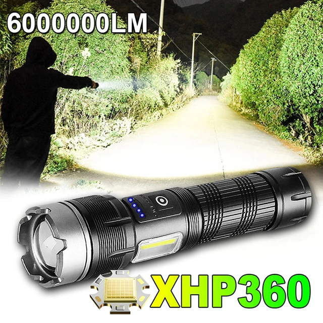 Linternas LED súper potentes XHP360, linterna LED recargable 18650 XHP199,  luz Flash de alta potencia, linterna táctica impermeable USB - AliExpress