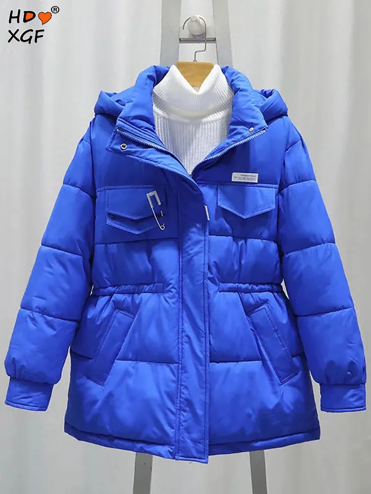 

Зимние женские утепленные пуховики Harajuku модные куртки с капюшоном на молнии с карманами на хлопковой подкладке повседневные теплые куртки средней длины