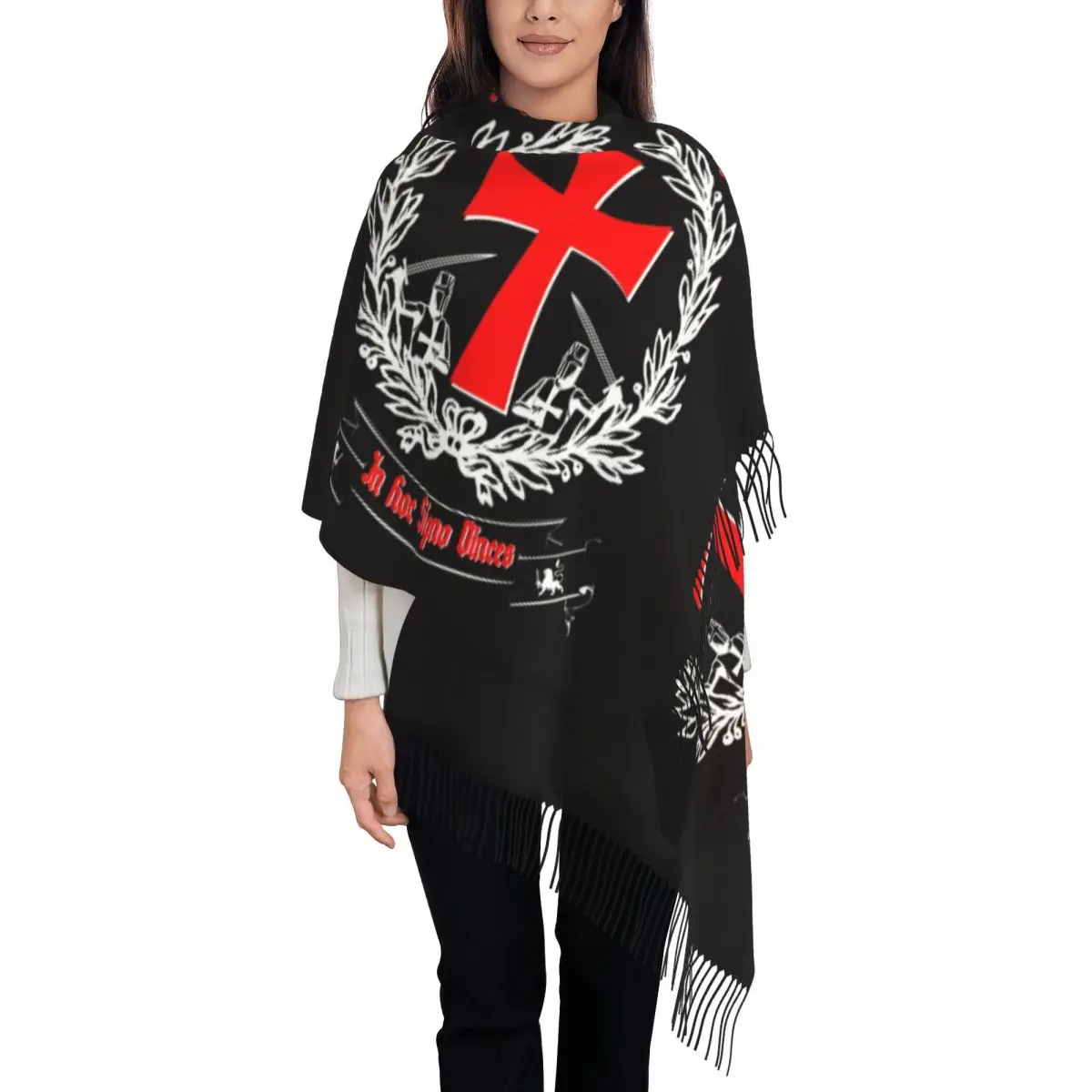 

Knights Templar In Hoc Signo Vinces Scarf Wrap Long Winter Fall Warm Tassel Shawl Unisex Cross Deus Vult Ordre du Temple Scarves