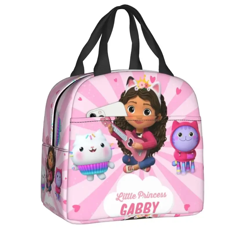 

Funny Gabbys Dollhouse Insulated Lunch Bags for Women Cartoon Cats Animals Portable Cooler Thermal Bento Box School
