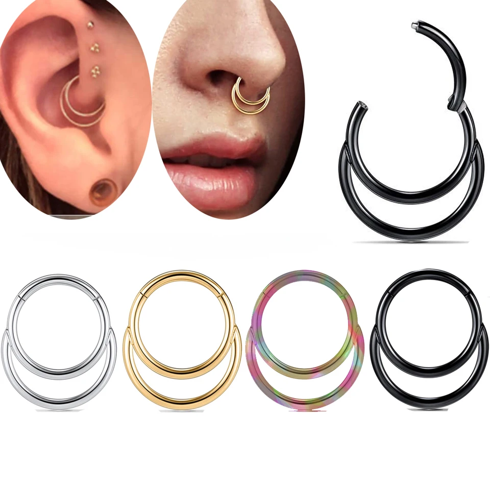 Clicker De Titanio 16g Septum Piercing Zirconias En V | Envío gratis