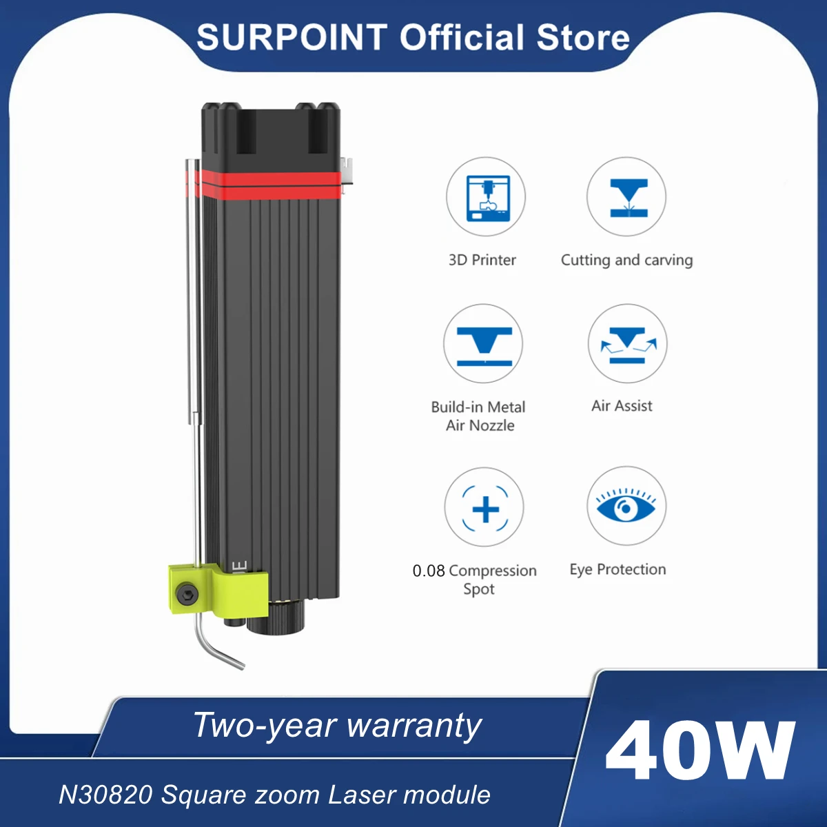 

SURPOINT N30820 40W Laser Module Kit 450nm Blue Light Laser Head for Wood Engraving Cutting DIY Creation Smart Tools